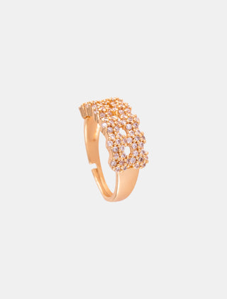 ANILLOS AJUSTABLE EN CHAPA DE ORO COLOR DORADO CON DETALLES  EN PIEDRA ZIRCONIA Y DETALLES DE PEDRERÍA DE CRISTAL EN FORMA DE FLOR - MICHELLE ACCESORIOS