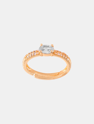 ANILLO CHAPA DE ORO AJUSTABLE COLOR DORADO CON DETALLES DE PEDRERÍA DE CRISTAL Y PIEDRA DE ZIRCONIA - MICHELLE ACCESORIOS