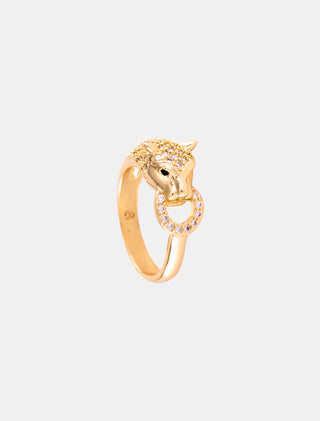 ANILLO CHAPA DE ORO AJUSTABLE COLOR DORADO EN FORMA DE PANTERA COND ETALLES DE PEDRERÍA DE CRITAL Y ZIRCONIA - MICHELLE ACCESORIOS