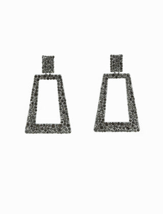 ARETES DE BISUTERÍA FORMA DE TRAPECIO COLGANTES DE PEDRERÍA COLOR NEGRO - MICHELLE ACCESORIOS
