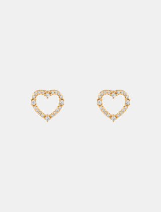 ARETES BROQUEL DE CHAPA DE ORO EN FORMA DE CORAZÓN CON DETALLES DE ZIRCPNIA DE 1 CM DE LARGO - MICHELLE ACCESORIOS