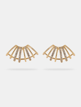 ARETES CHAPA DE ORO 18K TIPO BROQUEL COLOR DORADO CON TEXTURA Y DETALLES DE PEDRERÍA DE ZIRCONIA CON CAJA DE REGALO - MICHELLE ACCESORIOS