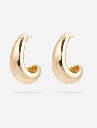 aretes chapa de oro tipo broquel color dorado con forma de gota delgada de textura lisa - michelle accesorios