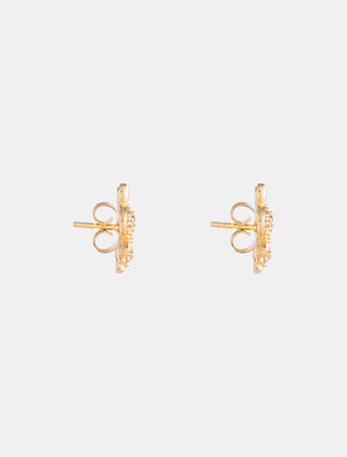ARETES CHAPA DE ORO TIPO BROQUEL EN FORMA DE CONEJITOS CON DETALLES DE PEDRERÍA ZIRCONIA - MICHELLE ACCESORIOS