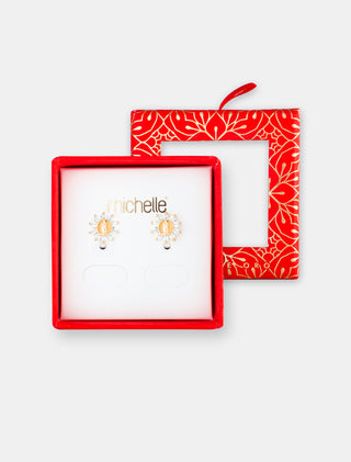 ARETES CON VIRGEN DE GUADALUPE EN CHAPA DE ORO COLOR DORADO CON DETALLES DE PEDRERÍA DE ZIRCONIA CON CAJA DE REGALO - MICHELLE ACCESORIOS