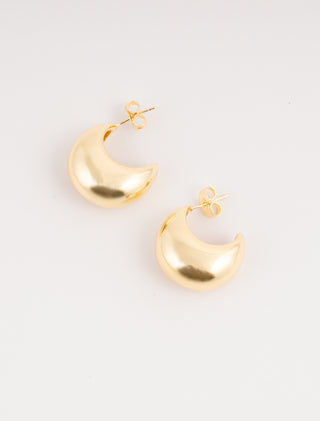 ARETES EN CHAPA DE ORO DORADOS EN FORMA DE GOTA MEDIA LUNA LISOS TIPO BROQUEL MEDIA 22 MM - MICHELLE ACCESORIOS