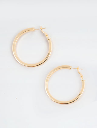ARETES EN CHAPA DE ORO DORADOS TIPO ARRACADAS LISOS MEDIDA 40 MM - MICHELLE ACCESORIOS