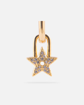 ARETES HUGGIES DE CHAPA DE ORO CON ESTRELLA COLGANTE DE PEDRERÍA LARGO DE 3 CM - MICHELLE ACCESORIOS
