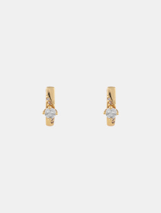 ARETES HUGGIES EN CHAPA DE ORO DE 1.5 CM DE LARGO CON PEDRERÍA DE ZIRCONIA - MICHELLE ACCESORIOS