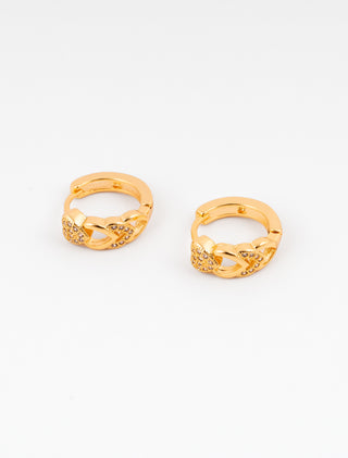 ARETES HIGGIES EN CHAPA DE ORO DE 19K COLOR DORADO CON CUATRO CORAZONES Y DETALLES DE PEDRERÍA - MICHELLE ACCESORIOS