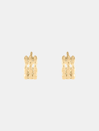 ARETES HUGGIES EN CHAPA DE ORO DORADOS CON FORMA DE LÍNEAS CURVAS - MICHELLE ACCESORIOS