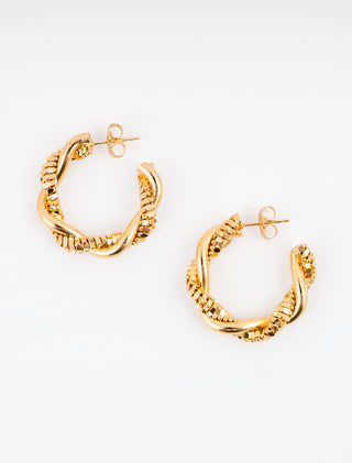 ARETES TIPO ARRACADA EN CHAPA DE ORO DE 18K EN COLOR DORADO TRENZADOS - MICHELLE ACCESORIOS