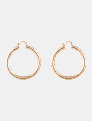 ARETES TIPO ARRACADA N CHAPA DE ORO DORADOS EN FORMA DE ARO OVALADOS MARTILLADOS - MICHELLE ACCESORIOS