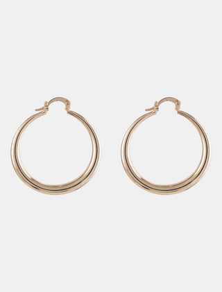 ARETES TIPO ARRACADA EN CHAPA DE ORO DORADOS LISOS CON GRUESO DISPAREJO MEDIDA DE 35 MM DE CIRCUNFERENCIA - MICHELLE ACCESORIOS