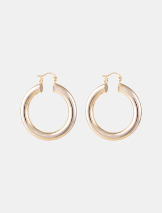 ARETES TIPO ARRACADA EN CHAPA DE ORO EN FORMA DE ARO DORADOS - MICHELLE ACCESORIOS