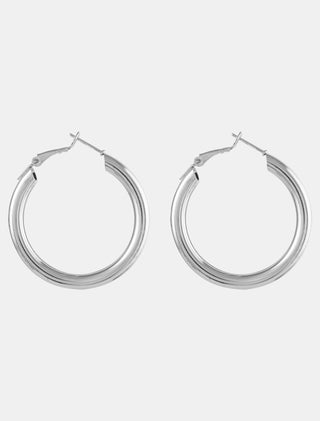 ARETES TIPO ARRACADA EN CHAPA DE ORO PLATEADOS LISOS FORMA REDONDA 40 MM DE CIRCUNFERENCIA - MICHELLE ACCESORIOS