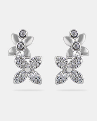 ARETE TIPO BROQUEL EN CHAPA DE ORO COLOR PLATA EN FORMA DE FLORES CON DETALLES DE PEDRERÍA DE CRISTAL FINA - MICHELLE ACCESORIOS