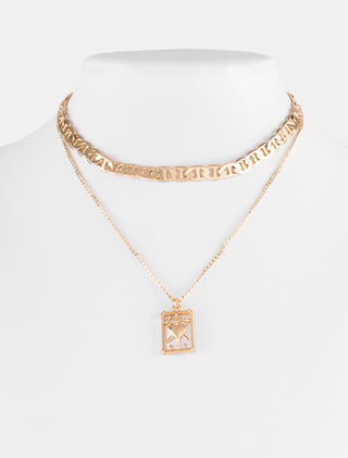 COLLAR CHAPA DE ORO DE DOS NIVELES COLOR DORADO COLLAR UNO DE CADENA GRUESA Y COLLAR DOS DE CADENA DELGADA COND IJE - MICHELLE ACCESORIOS