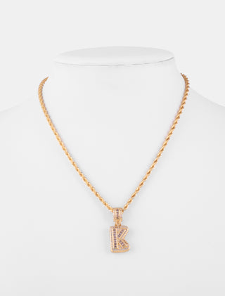 COLLAR CON DIJE DE INICIAL LETRA K CHAPA DE ORO DORADO - MICHELLE ACCESORIOS