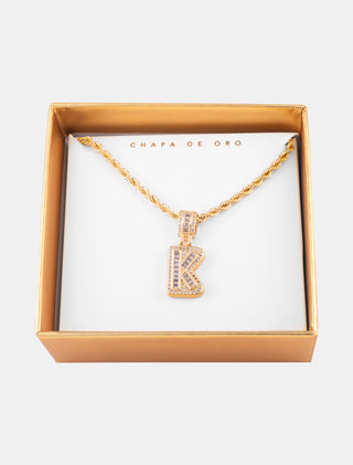 COLLAR CON DIJE DE INICIAL LETRA K CHAPA DE ORO DORADO - MICHELLE ACCESORIOS