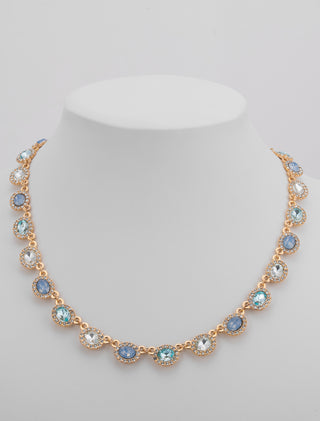 COLLAR DE FANTASÍA EN COLOR DORADO CON DIJE CON PIEDRAS EN COLOR AZUL VERDE Y BLANCO - MICHELLE ACCESORIOS