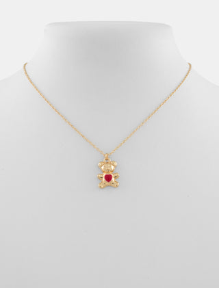 COLLAR EN CHAPA DE ORO COLOR DORADO DE DIJE OSITO CON CORAZÓN EN COLOR ROJO - MICHELLE ACCESORIOS