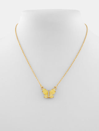 COLLAR EN CHAPA DE ORO DORADO CON DIJE DE MARIPOSA EN COLOR AMARILLO PASTEL - MICHELLE ACCESORIOS