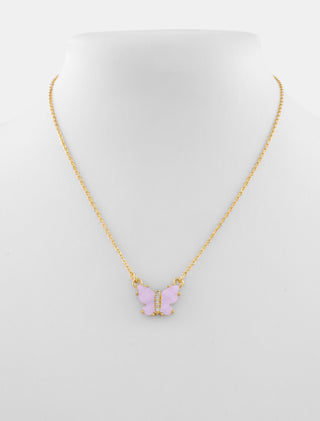 COLLAR EN CHAPA DE ORO DORADO CON DIJE DE MARIPOSA EN COLOR LILA - MICHELLE ACCESORIOS