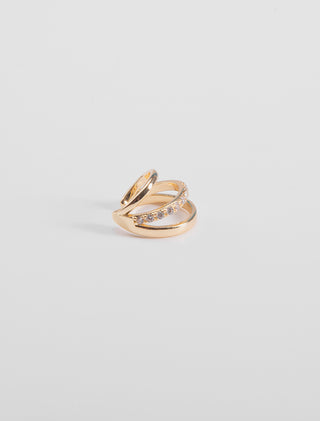 EARCUFF CHAPA DE ORO COLOR DORADO CON DISEÑO DE TRES AROS CON DETALLES DE PEDRERÍA - MICHELLE ACCESORIOS
