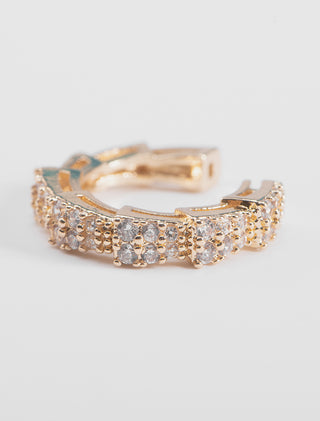 EARCUFF CHAPA DE ORO COLOR DORADO DE DISEÑO ESCALONADO CON DETALLES DE PEDRERÍA - MICHELLE ACCESORIOS