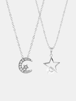JUEGO DE COLLARES CON DIJE DE ESTRELLA Y LUNA COLOR PLATA - MICHELLE ACCESORIOS
