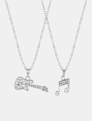 JUEGO DE COLLARES CON DIJE DE GUITARRA Y NOTA MUSICAL EN COLOR PLATA - MICHELLE ACCESORIOS