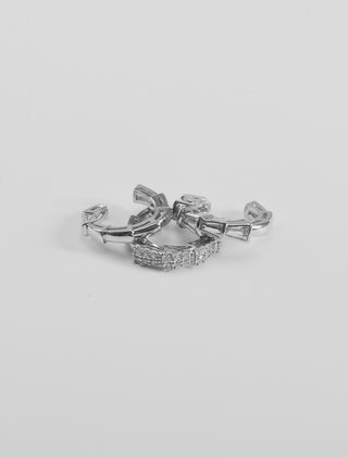 JUEGO DE TRES EARCUFF CHAPA DE ORO COLOR PLATA CON PEDRERÍA DE CRISRTAL - MICHELLE ACCESORIOS