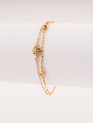 PULSERA EN CHAPA DE ORO COLOR DORADO CON DOBLE CADENA DIJE DE CORAZÓN Y LLAVE CON DETALLES EN PEDRERÍA - MICHELLE ACCESORIOS