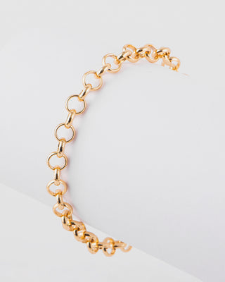 PULSERA EN CHAPA DE ORO COLOR DORADO CON ESLABONES CIRCULARES Y DETALLES DE PEDRERÍA - MICHELLE ACCESORIOS