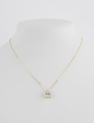 SET EN CHAPA DE ORO COLOR DORADO DE LA COLECCIÓN EL ARTE DE SER MAMÁ DE ARETES TIPO BROQUEL Y COLLAR CON DIJE DE GOTA BLANCA CON PIEDRA DE ZIRCONIA INCLUYE CAJA DE REGALO PARA MAMÁ - MICHELLE ACCESORIOS