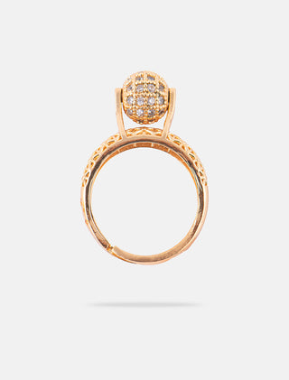 ANILLO AJUSTABLE EN CHAPA DE ORO COLOR DORADO EN FORMA DE ESFERA CON DETALLES EN PEDRERÍAZIRCONIA U DETALLES DE PEDRERÍA DE CRISTAL - MICHELLE ACCESORIOS