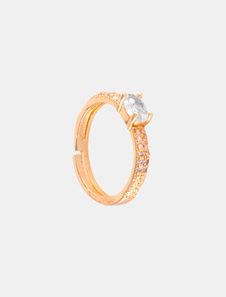 ANILLO CHAPA DE ORO AJUSTABLE COLOR DORADO CON DETALLES DE PEDRERÍA DE CRISTAL Y PIEDRA DE ZIRCONIA - MICHELLE ACCESORIOS