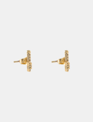 ARETE EN FORMA DE MANO DE FÁTIMA EN CHAPA DE ORO CON DETALLES DE ZIRCONIA MULTICOLOR DE 1 CM DE LARGO - MICHELLE ACCESORIOS