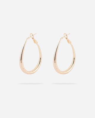 ARETE TIPO ARRACADA EN CHAPA DE ORO DORADOS CON DETALLES EN LÍNEA CON FORMA DE GOTA DELGADA TAMAÑO 30 MM DE CIRCUNFERENCIA - MICHELLE ACCESORIOS