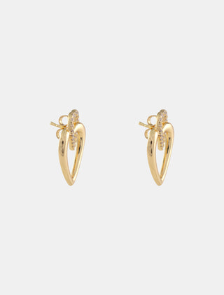 ARETES BROQUEL DE CHAPA DE ORO EN FORMA DE CORAZONES CON DETALLES CON PEDRERÍA DE ZIRCONIA DE 2 CM DE LARGO - MICHELLE ACCESORIOS