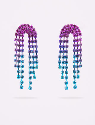 ARETES COLGANTES DE COLOR MORADO CON DETALLES DE PEDRERÍA MORADA Y AZUL DEGRADADO - MICHELLE ACCESORIOS