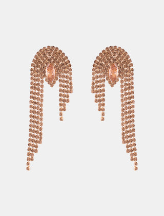 ARETES COLGANTES DE PEDRERÍA CON ZIRCONIA EN COLOR DORADO CHAMPAGME DE 8 CM DE LARGO - MICHELLE ACCESORIOS