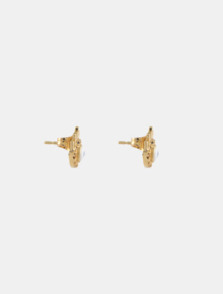 ARETES DE CHAPA DE ORO CON FORMA DE OJO TURCO CON DETALLES DE ZIRCONIA MULTICOLOR DE 1.3 CM DE ANCHO - MICHELLE ACCESORIOS