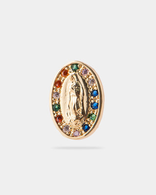 ARETES DE CHAPA DE ORO CON IMAGEN DE LA VIRGEN DE GUADALUPE CON DETALLES DE ZIRCONIA DE 1 CM DE LARGO - MICHELLE ACCESORIOS