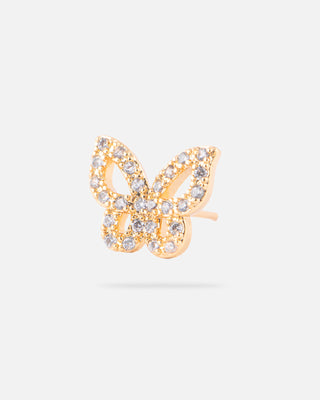 ARETES DE MARIPOSA EN CHAPA DE ORO CON DETALLES DE ZIRCONIA MULTICOLOR E  2 CM DE LAGO - MICHELLE ACCESORIOS