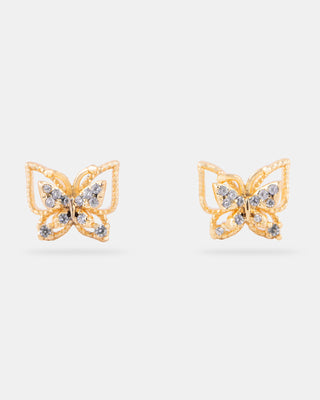 ARETES DE MARIPOSA EN CHAPA DE ORO CON DETALLES DE ZIRCONIA DE 1 CM DE LARGO - MICHELLE ACCESORIOS