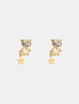 ARETES DE OSITO CON DETALLES DE ZIRCONIA Y DIJE DE ESTRELLA CO.GANTE DE 2 CM DE LARGO - MICHELLE ACCESORIOS