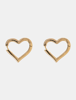 ARETES EN CHAPA DE ORO TIPO ARRACADAS EN FORMA DE CORAZÓN COLOR DORADO Y ACABADO LISO - MICHELLE ACCESORIOS