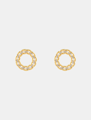 ARETES EN FORMA DE ESLABONES EN CHAPA DE ORO CON DETALLES DE ZIRCONIA DE 1.8 CM DE DIÁMETRO - MICHELLE ACCESORIOS